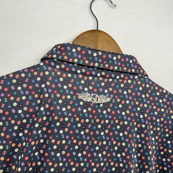 Straight Down Polo Shirt mens XL Gray Colorful Pool Ball Geometric Billiards - Picture 8 of 10